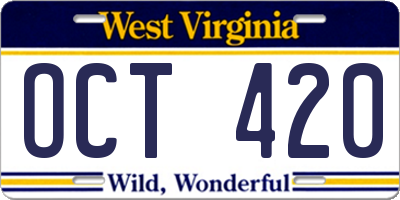 WV license plate OCT420