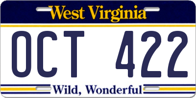 WV license plate OCT422