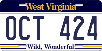 WV license plate OCT424