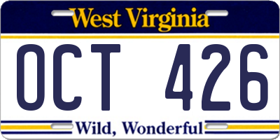 WV license plate OCT426