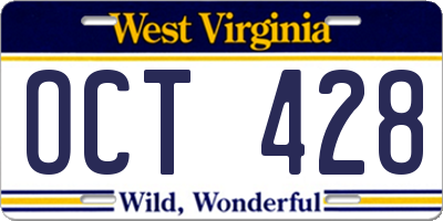 WV license plate OCT428