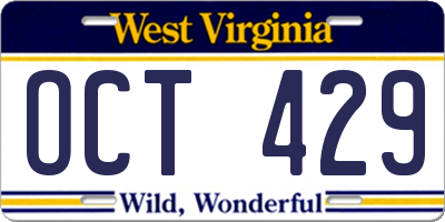 WV license plate OCT429