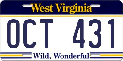 WV license plate OCT431