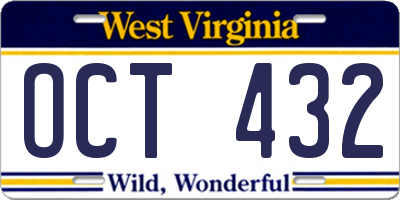 WV license plate OCT432