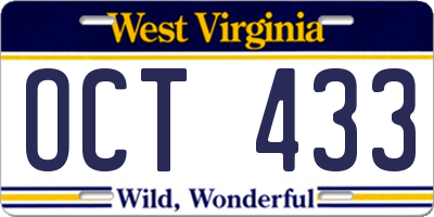 WV license plate OCT433