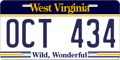 WV license plate OCT434
