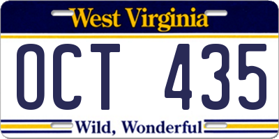 WV license plate OCT435