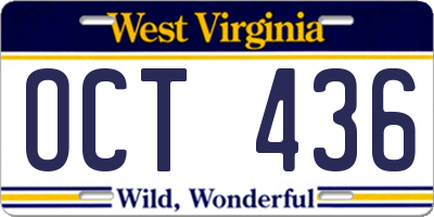 WV license plate OCT436