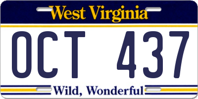 WV license plate OCT437