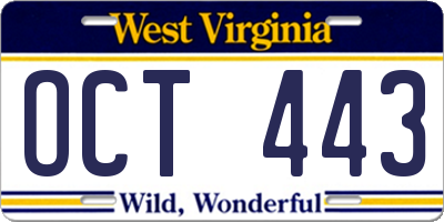 WV license plate OCT443