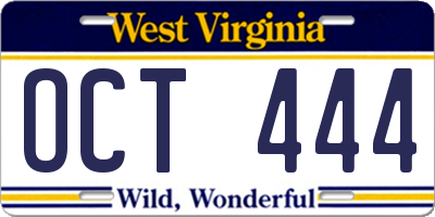 WV license plate OCT444