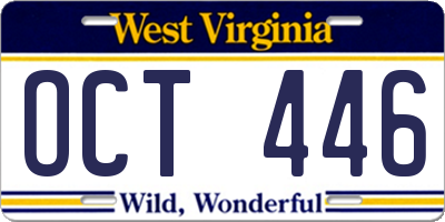 WV license plate OCT446
