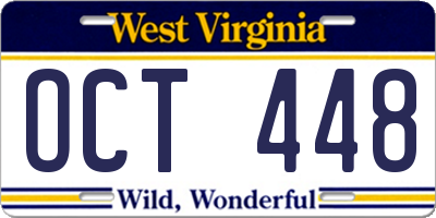 WV license plate OCT448