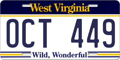 WV license plate OCT449
