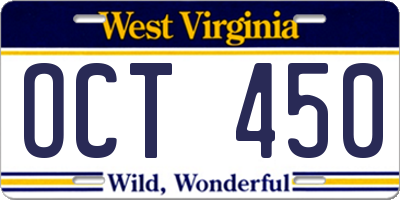 WV license plate OCT450