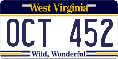 WV license plate OCT452