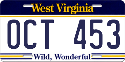 WV license plate OCT453