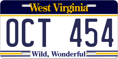 WV license plate OCT454
