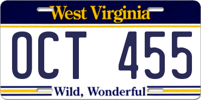 WV license plate OCT455