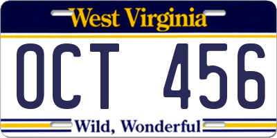 WV license plate OCT456