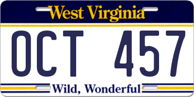 WV license plate OCT457