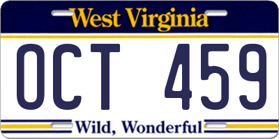 WV license plate OCT459