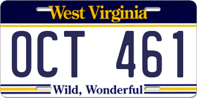 WV license plate OCT461