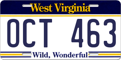 WV license plate OCT463