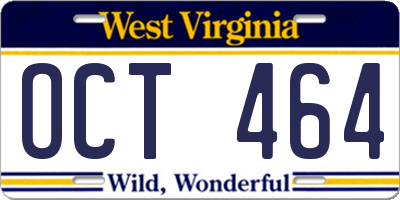 WV license plate OCT464