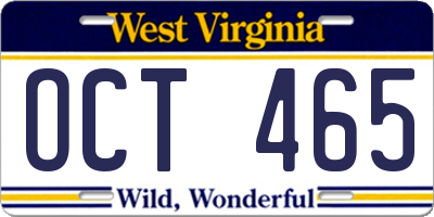 WV license plate OCT465