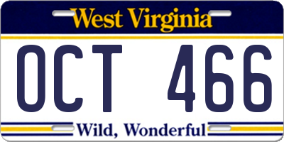 WV license plate OCT466