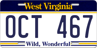 WV license plate OCT467