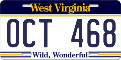 WV license plate OCT468