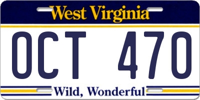 WV license plate OCT470