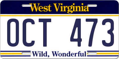 WV license plate OCT473