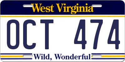 WV license plate OCT474