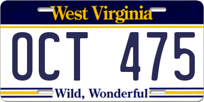 WV license plate OCT475