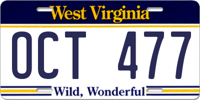 WV license plate OCT477