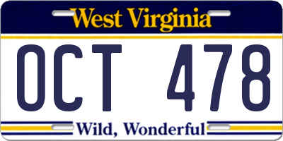 WV license plate OCT478