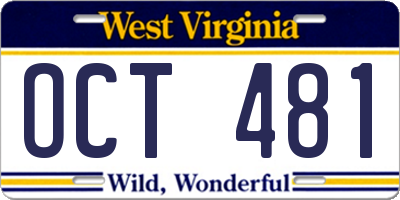 WV license plate OCT481