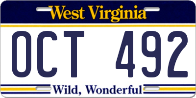 WV license plate OCT492
