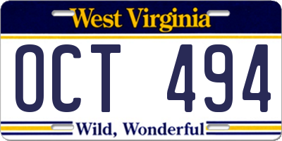 WV license plate OCT494