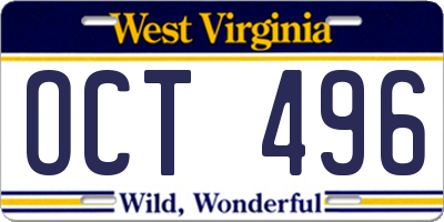 WV license plate OCT496
