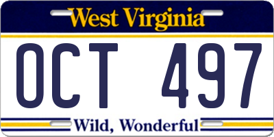 WV license plate OCT497