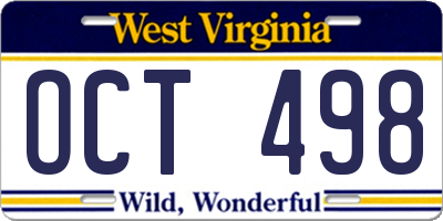 WV license plate OCT498