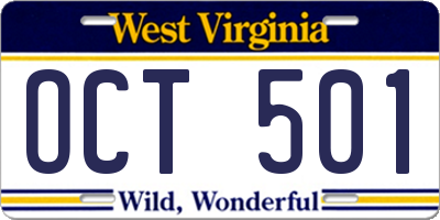WV license plate OCT501