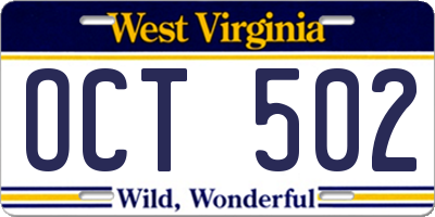 WV license plate OCT502