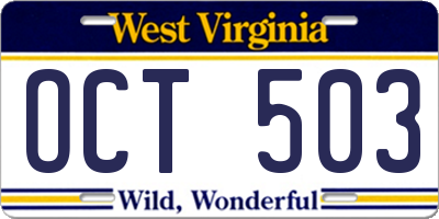 WV license plate OCT503