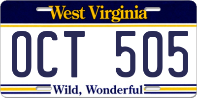 WV license plate OCT505