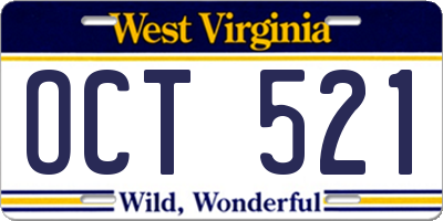WV license plate OCT521